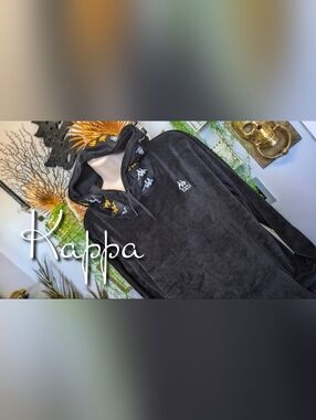Kappa Black & Gold Velour & Satin Hoodie Sweater XL NWT